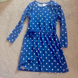 Vibrant blue polkadot Hanna Andersson girl dress long sleeve bow great condition